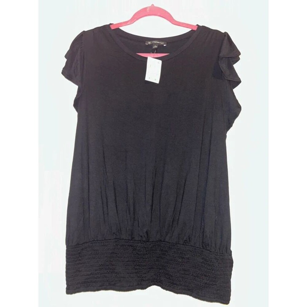 nwt i.n.c. International concepts black fluffer sleeve smocked waist blouse xl